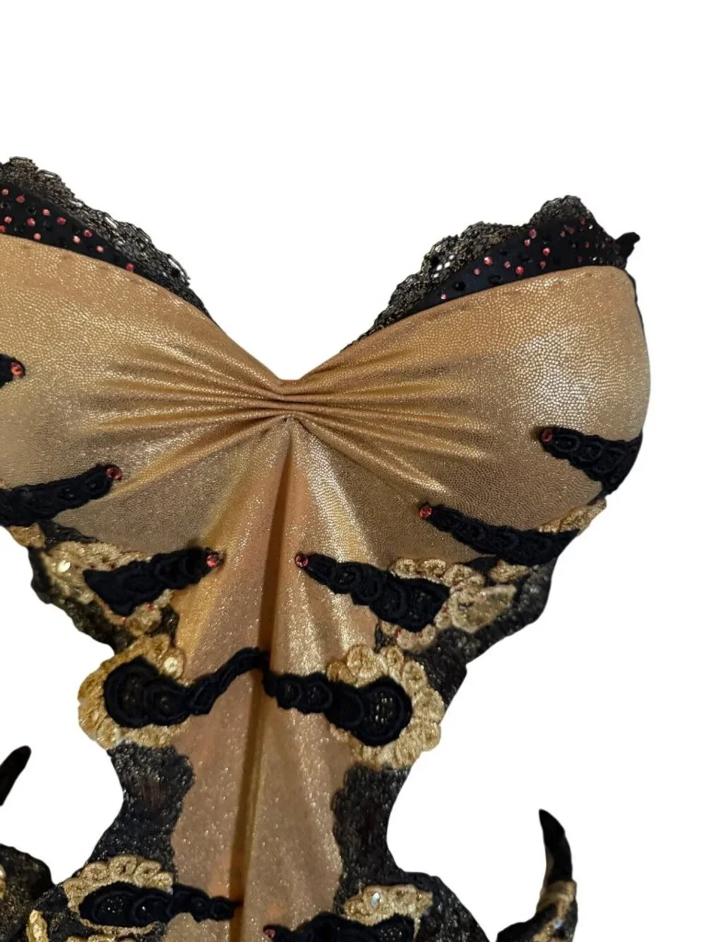 Custom Made Vintage-Style Gold & Black Lace Sequin Bodysuit Lingerie Costume  Sz